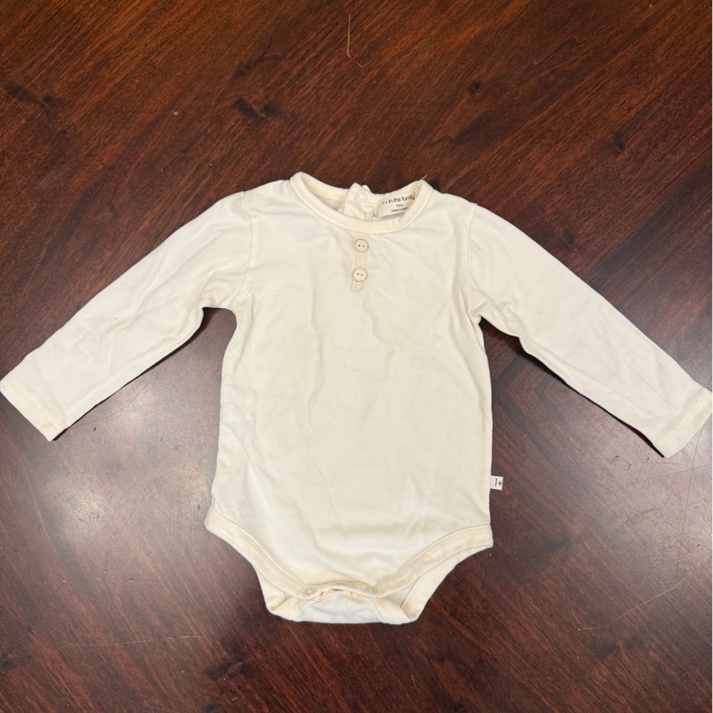 1 + in the family Cream Long-Sleeve Baby One-Piece Bodysuit with Button Neck